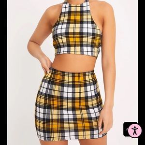 Yellow Check Print Mini Skirt
